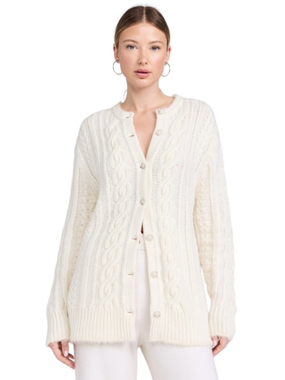 Guest in Residence Rossella Cable Knit Cardigan Sweater Womens XL Cream Ivory